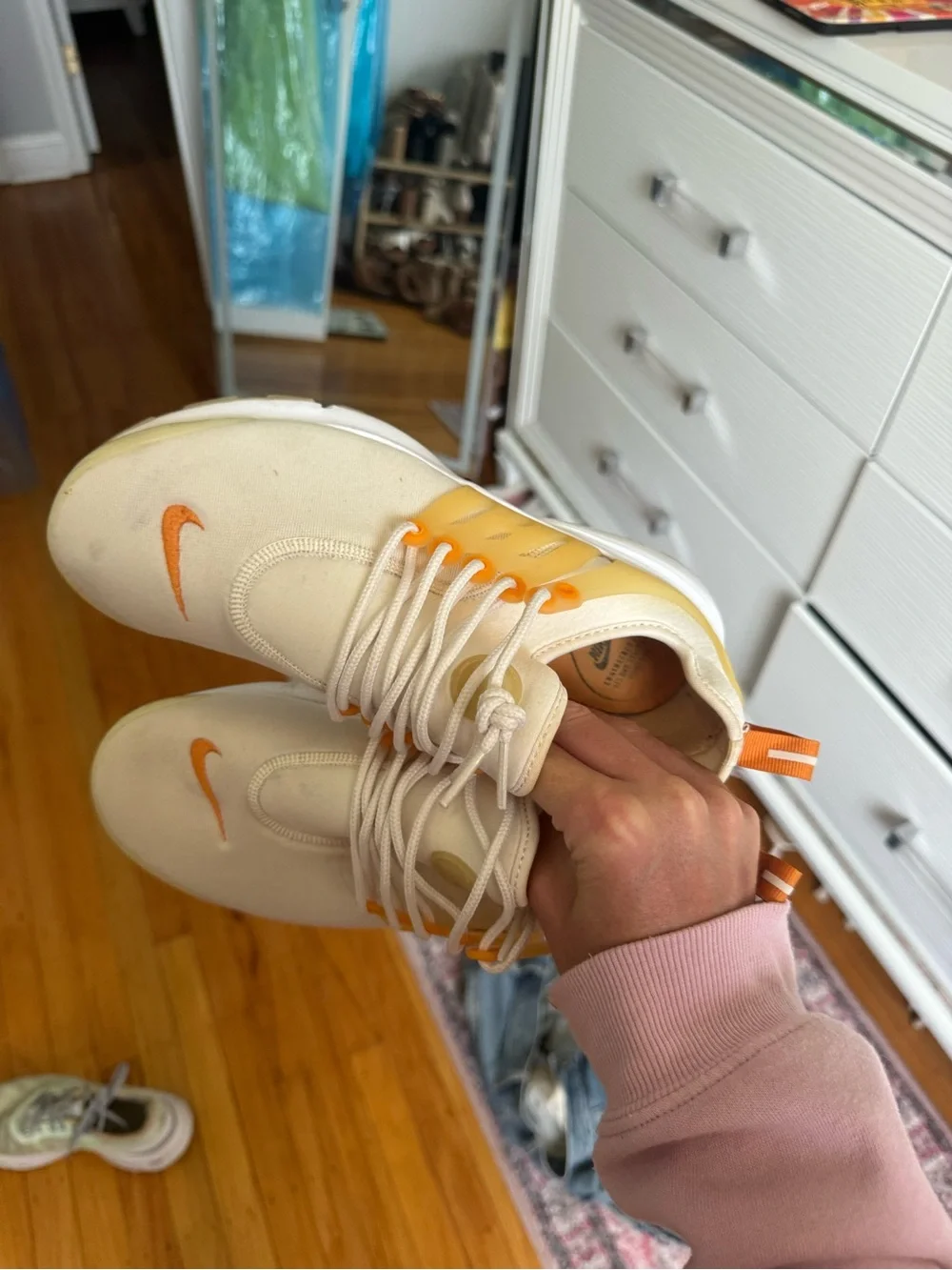 Nike Women’s White and Orange Casual Slip-On Sneakers
